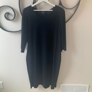 Ming Wang 3/4 sleeve black dress midi v-neck